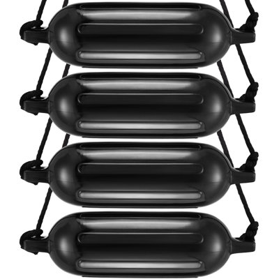 Boat Fenders, 8.5" x 26" Boat Bumpers for Docking, Inflatable Ribbed Fender with Center Holes, Marine Boat Dock Fender Bumper with Air Pump, 4 Needles and 4 Ropes and Storage Bag, Black