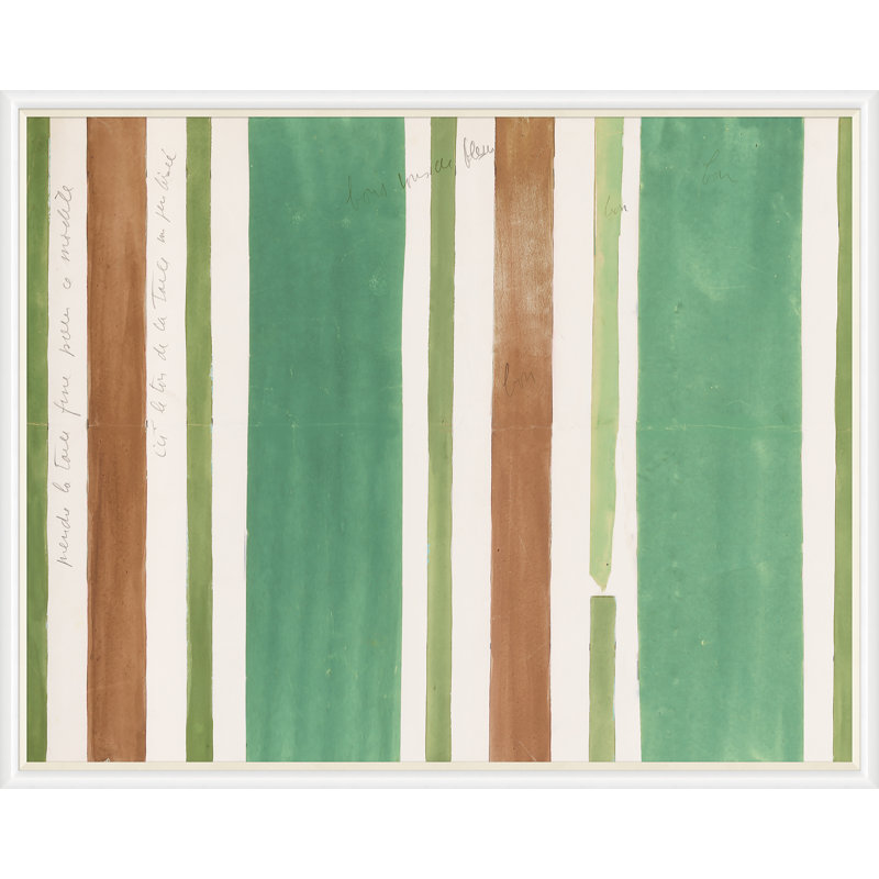 Green Brown Stripes Print by Paule Marrot, White Framed, 43" H x 54" W x 1.25" D