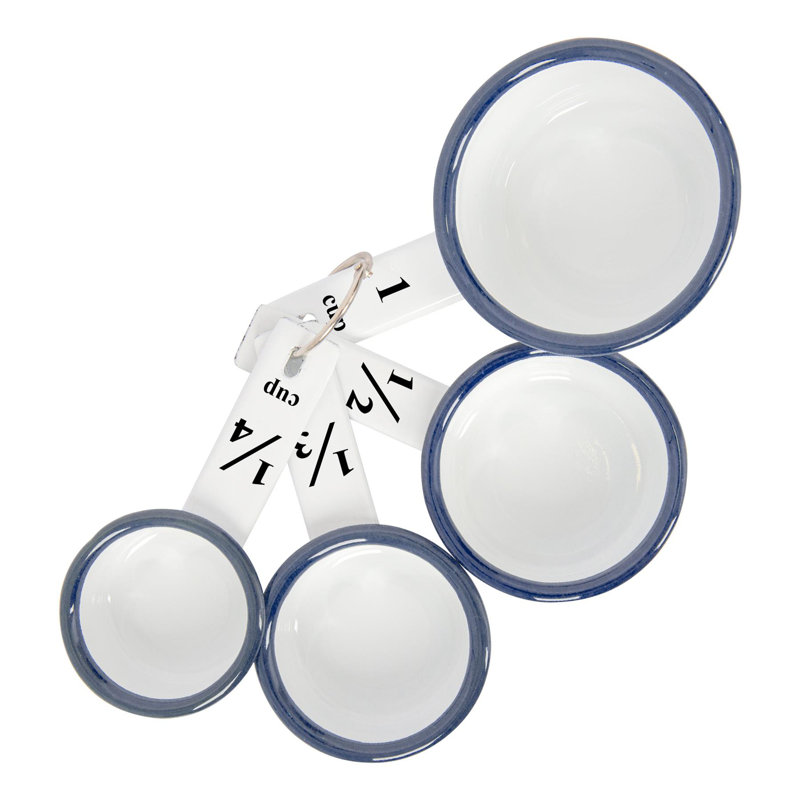 4pc White Enamel Measuring Cups Set - By Argon Tableware, Blue