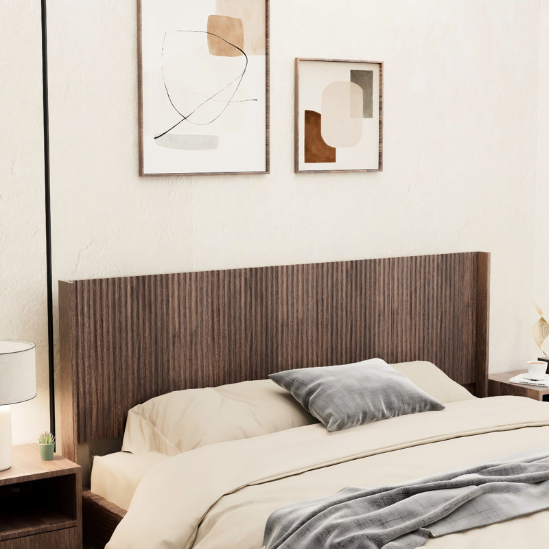 Très grande tête de lit murale à oreilles en noyer cannelé mural de taille très grand 80,2 po avec apparence réelle et sculpture 3D contemporaine