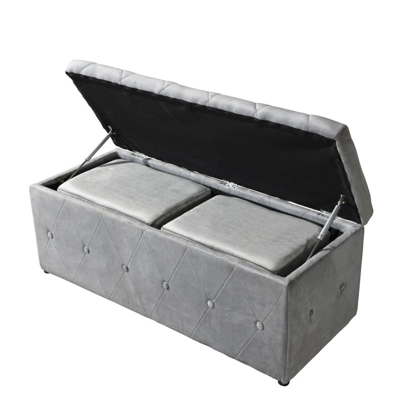 Ensemble de repose-pieds rectangulaire 1 pièce en velours court avec 2 repose-pieds (gris clair)