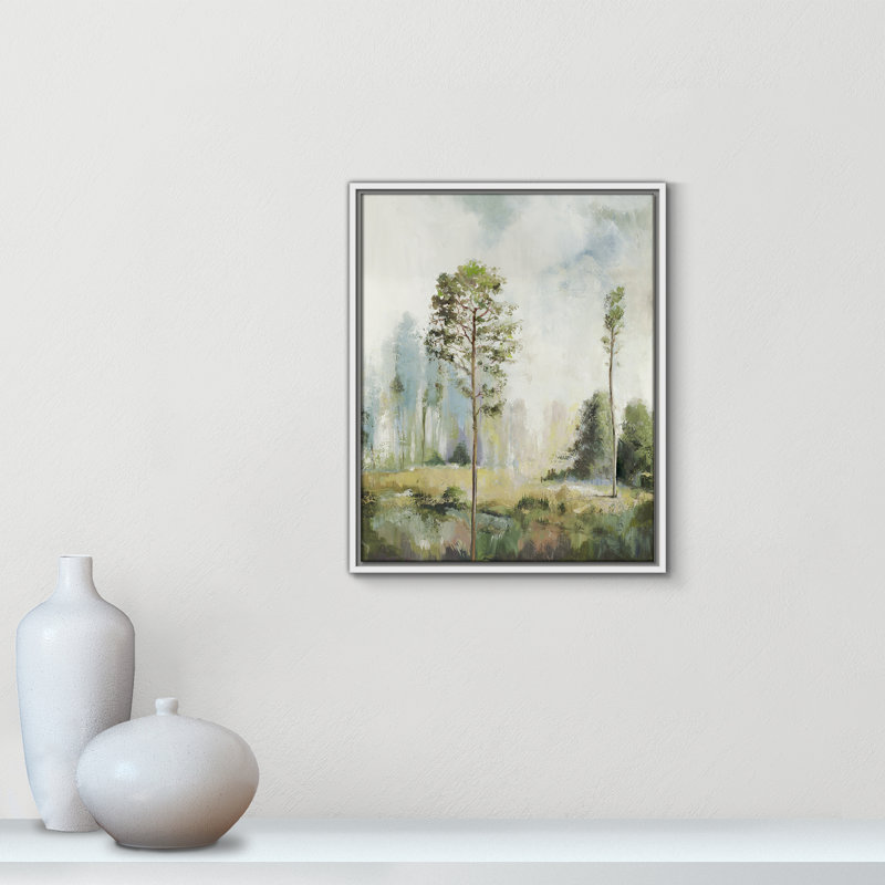 Teton Tall Green Trees I by Teton Pearce - Floater Frame Print on Canvas, 21.5" H x 17.5" W, White
