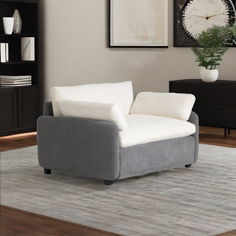 Fauteuil simple surdimensionné, Crème / chenille grise
