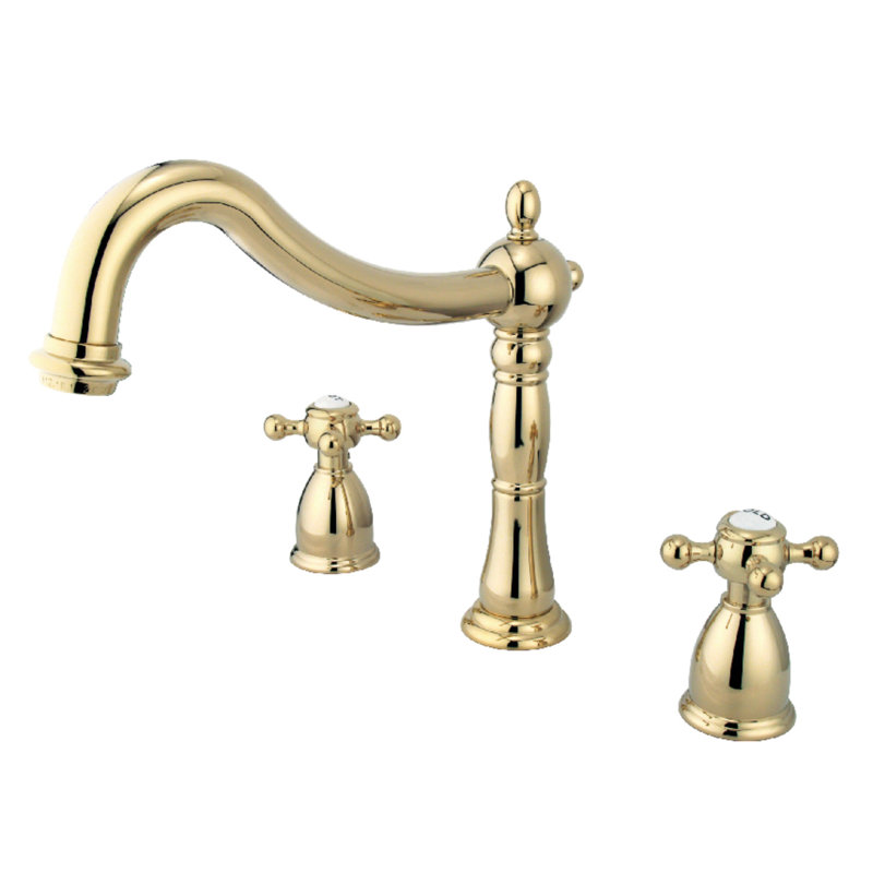 Kingston Brass Metropolitan Two-Handle 3-Hole Deck Mount Roman Tub Faucet, Polished Brass