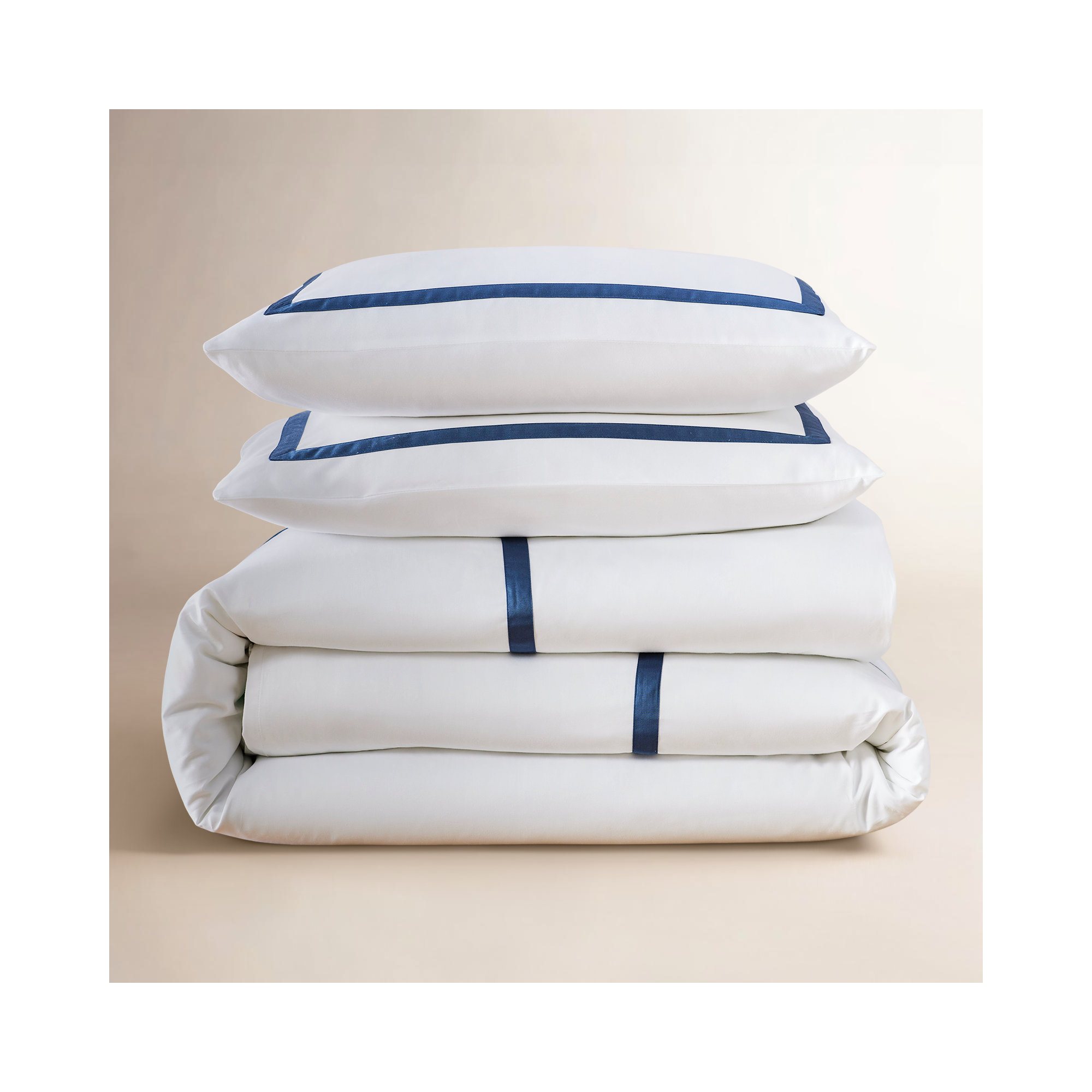 Danfield Cotton Sateen Hotel Stripe Duvet Cover Set, Midnight Navy Stripe, Full / Queen Duvet Cover + 2 Pillow Shams