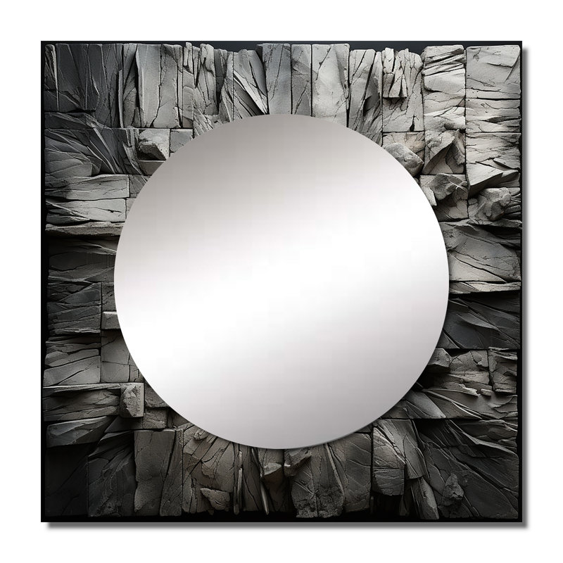 Grand miroir mural carré en pierre pour la chambre à coucher Geremy, 23 po x 23 po