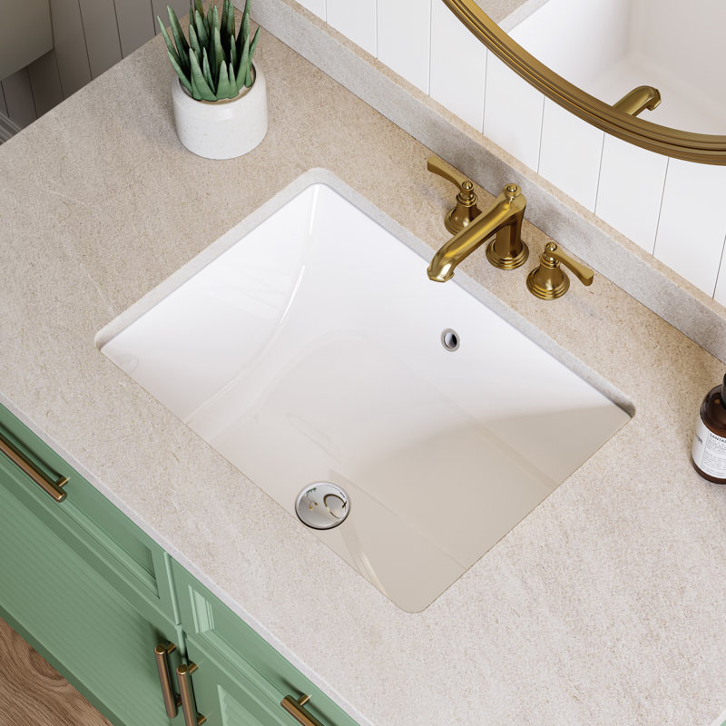 Undermount Bathroom Sink Rectangle, 20'' x 15'' Inch Rectangular Vessel Sink with Overflow, White Ceramic Under Counter Sink for Bathroom