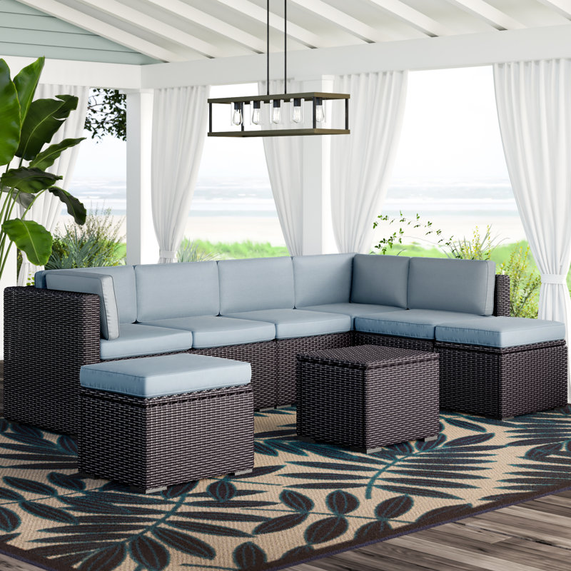 Ensemble de conversation modulaire en rotin avec coussins de 6 pièces Arbedella, Brume