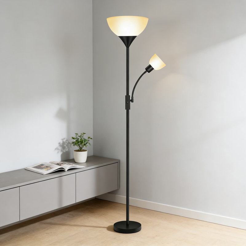 Lampe sur pied réglable à deux lumières avec lampe de lecture, interrupteur à 3 voies, lampe sur pied moderne pour le salon et la chambre à coucher, conception écoénergétique avec base E26