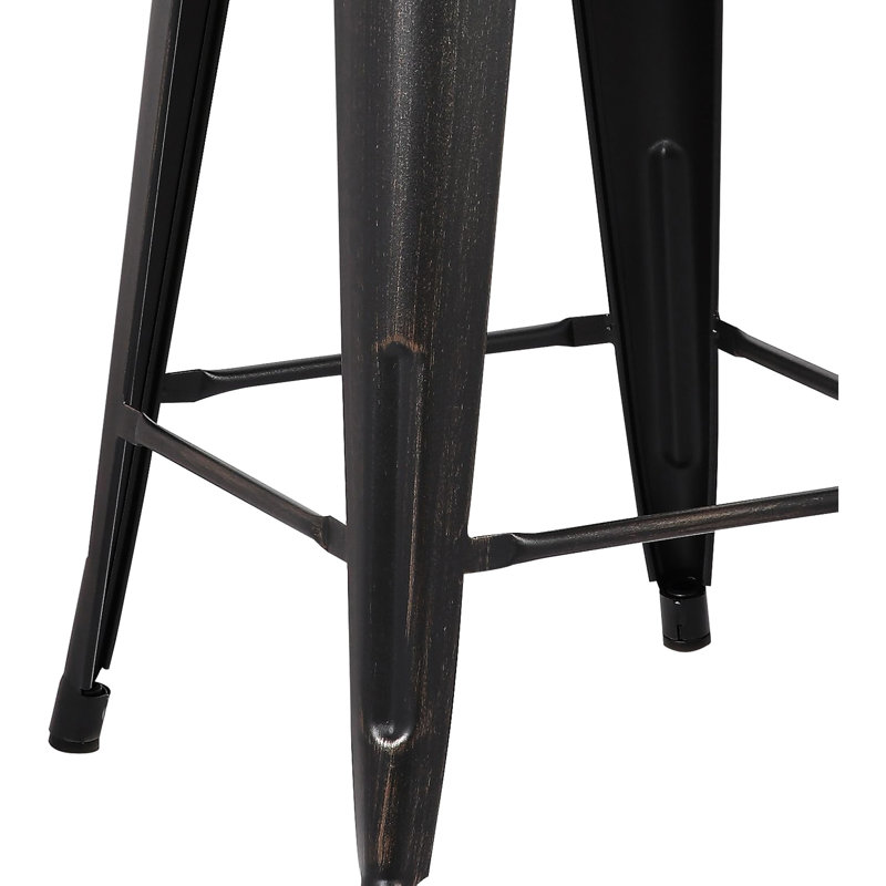 Tabourets de bar contemporains en métal sans dossier 2 pièces, siège standard de 30 po, couleur noire vieillie, poids pour un usage domestique, conception empilable, dimensions de 17 po, rembourrage en ABS moderne de 2, abdos principaux + PC