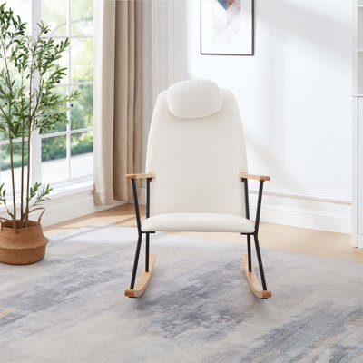 Chaise berçante ajustable avec repose-tête, fauteuil oscillant rembourré en tissu Teddy avec dossier haut pour un confort et un soutien ultimes