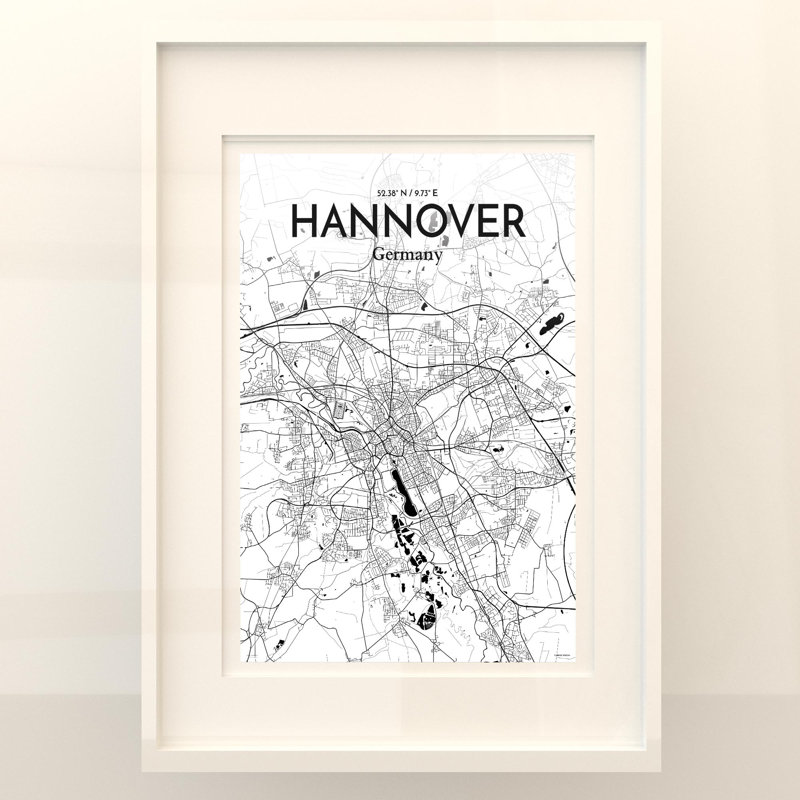 «Hannover City Map», impression, Noir / blanc, H 27,6 po x l 19,7 po