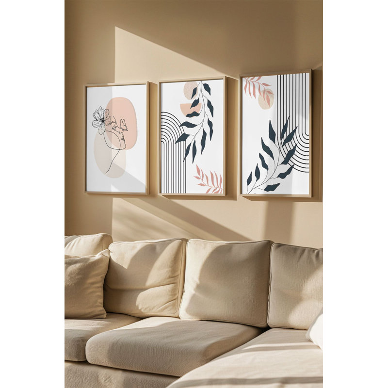 Élégant ensemble de peintures en panneau de fibres à densité moyenne encadrées (3 pièces), 13,0 x 19,0 po chacune | Cadre 100% bois massif (0,8 po d'épaisseur) | Impression numérique éclatante | Parfait pour le salon, la chambre à coucher ou le bureau, design élégant et moderne