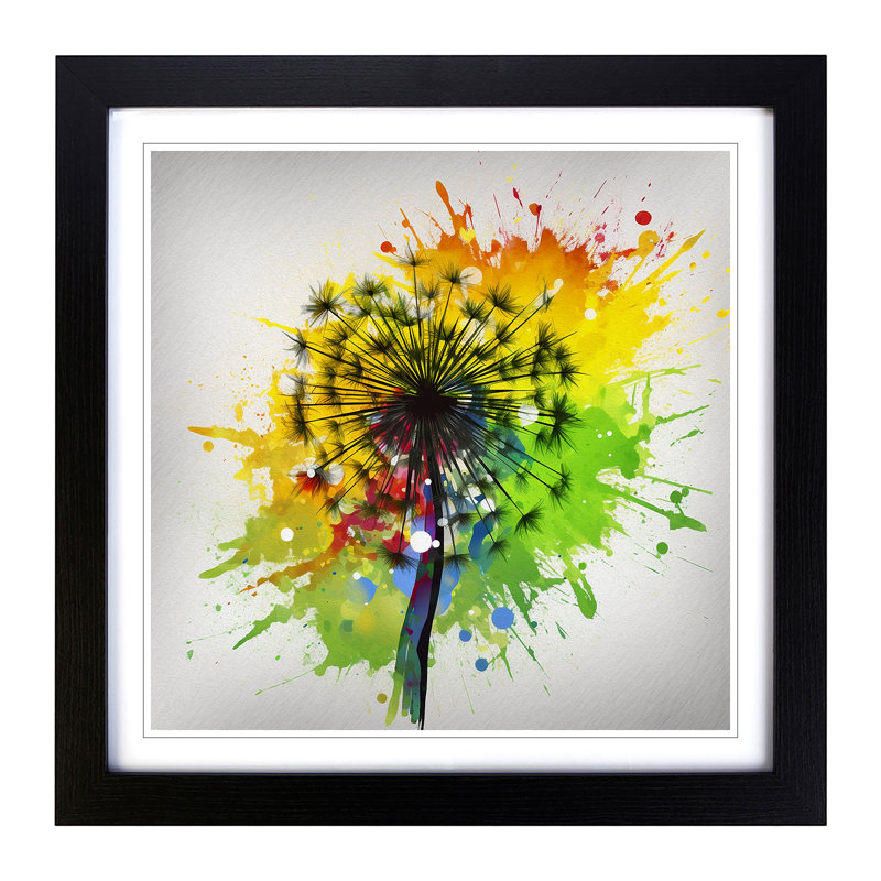 Dandelion Splatter Art No.3 - Single Picture Frame Print on Wood, Black