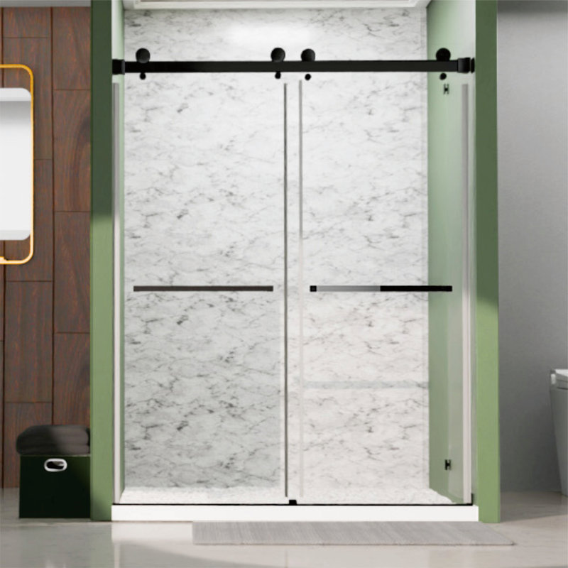 Royal 56 to 60 in. x 80 in. H Frameless  Double Sliding Shower Door with Two Towel Barsin Matte Black and 3/8 in. (10mm) Clear Glass