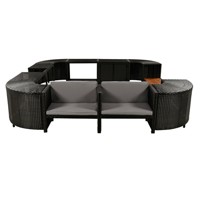Ensemble spa avec mini-baignoire, sièges en bois et étagères de rangement - Meubles de rangement extérieurs quadrilatéraux gris.