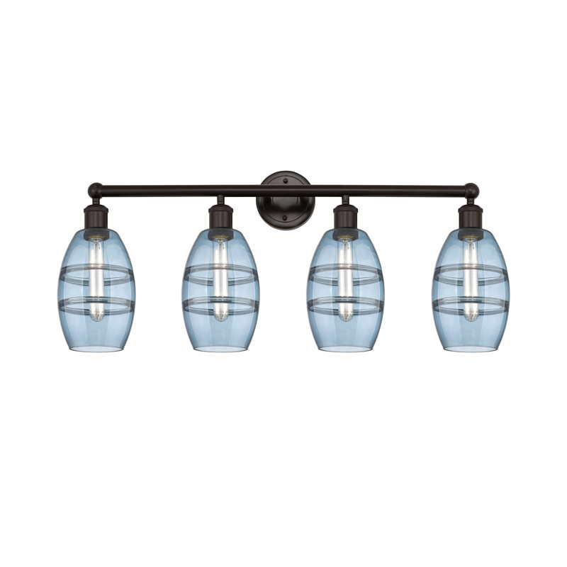 Éclairage pour meuble-lavabo à 4 lumières à intensité variable Dundrod, Bronze huilé, Bleu princesse