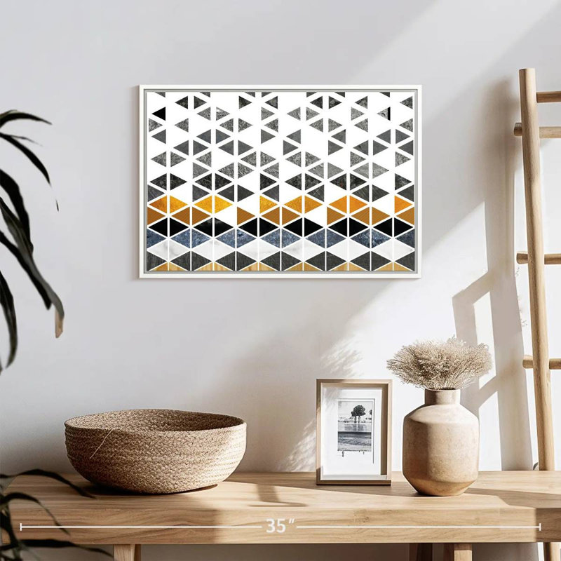 Triangle Geometric Patterns, Floating Frame White, 19" X 13"