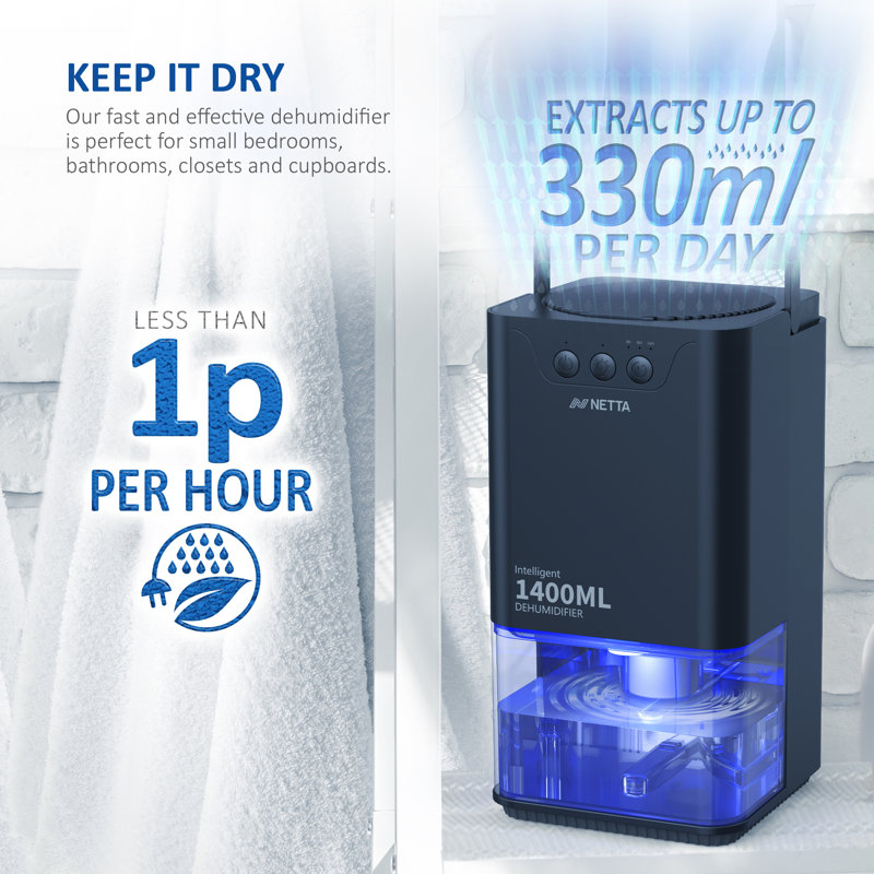 Netta 1400ml Mini Dehumidifier, Black