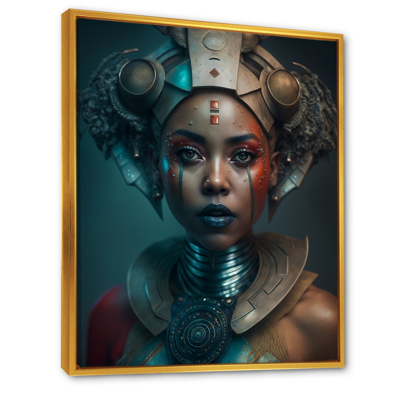 Cordray Futuristic African American Warrior sur toile, H 40 po x l 30 po x P 1,5 po, Cadre flottant doré