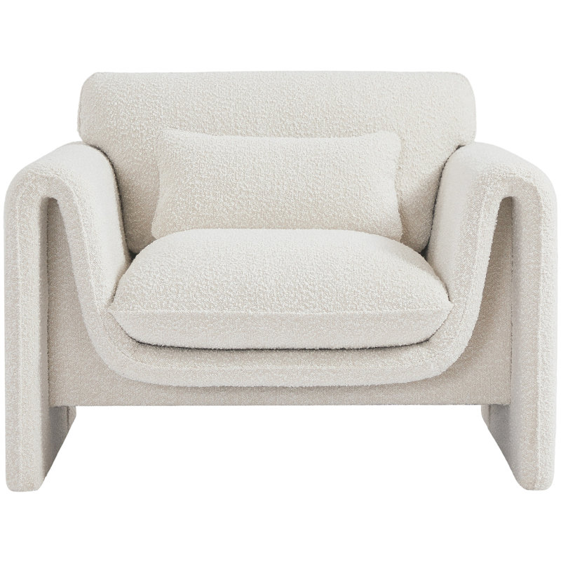 Holsombach 42 inches W  Boucle Fabric Chair, Cream Boucle Fabric