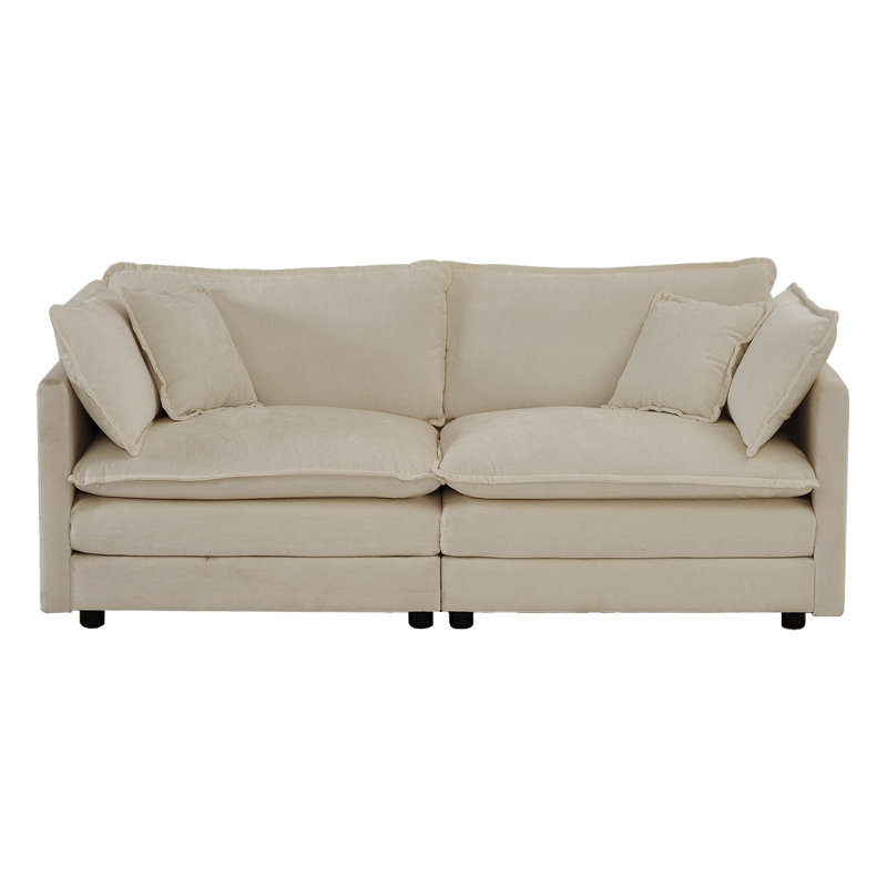 Jeffers Chenille Fabric Upholstered 4-Piece Sectional Sofa, Beige Chenille, 33" H x 76.7" W x 35" D