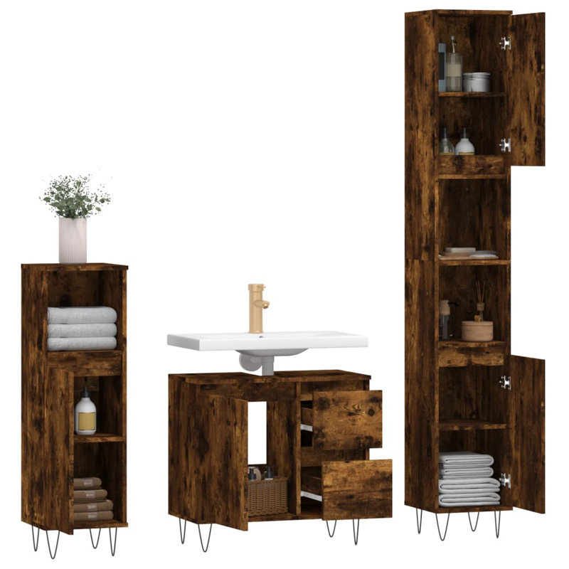 Dudelange Bathroom Storage Furniture Set, Smoked Oak