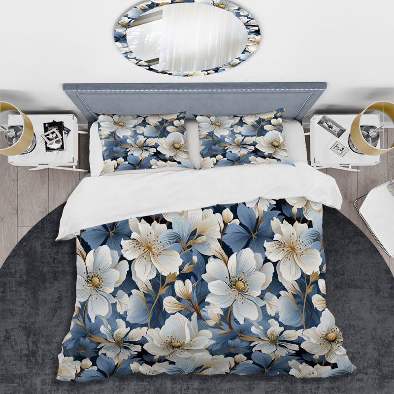 Ensemble de housse de couette à motif floral Blue Vintage Romance Floral Pattern III