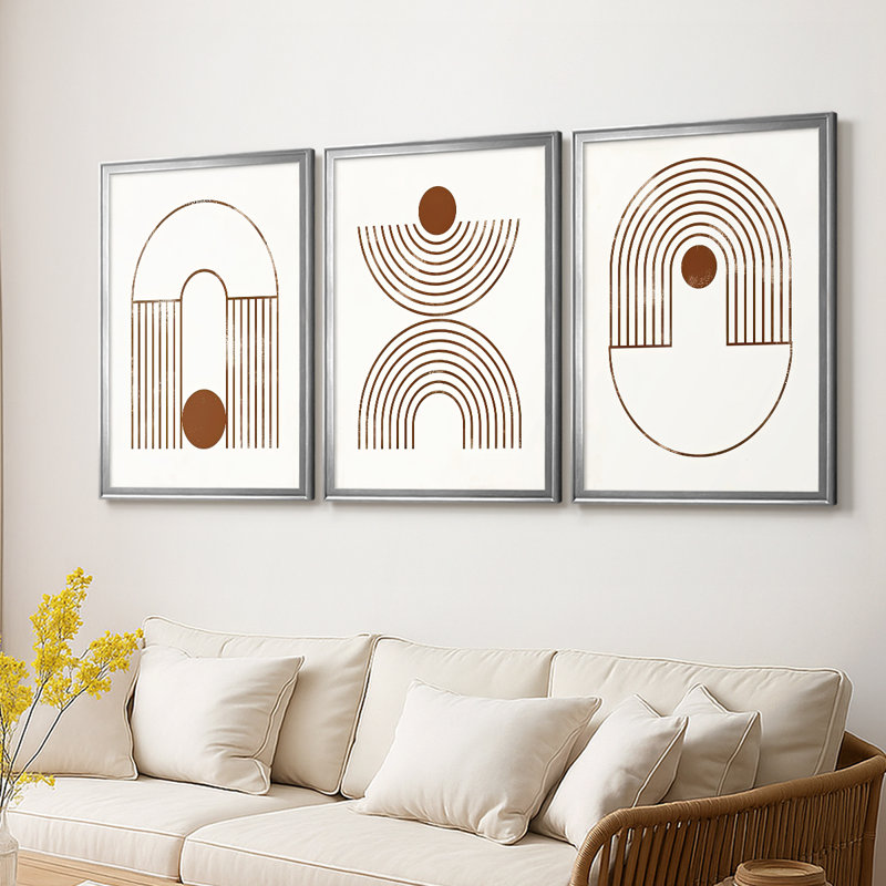 Arches et orbes I - Toile tendue avec châssis sur mesure - 3 pièces, Argent argent, H 21 po x l 30 po