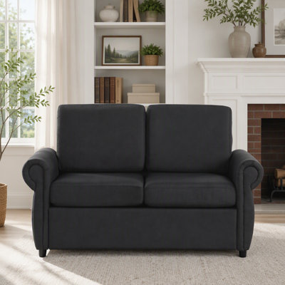 Black Pull-Out Loveseat Sofa Bed with Memory Foam Mattress