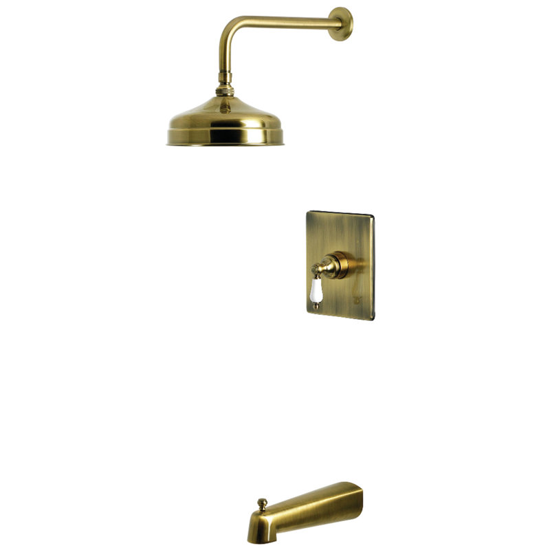 Robinet de baignoire et de douche à pression équilibrée à poignée simple Kingston Brass, Laiton antique