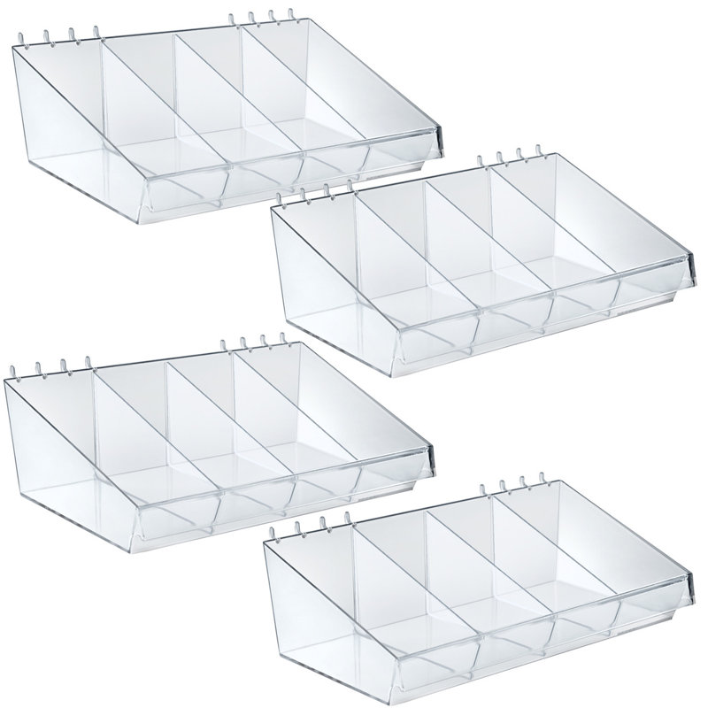 Plateau de séparation de 13 po de largeur x 7 po de profondeur pour panneau perforé ou à lattes avec séparateurs amovibles inclus, paquet de 4