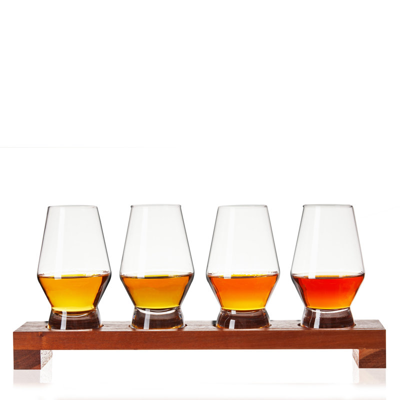 Viski Lead-Free Crystal Tasting Flight Kit with Wooden Tray