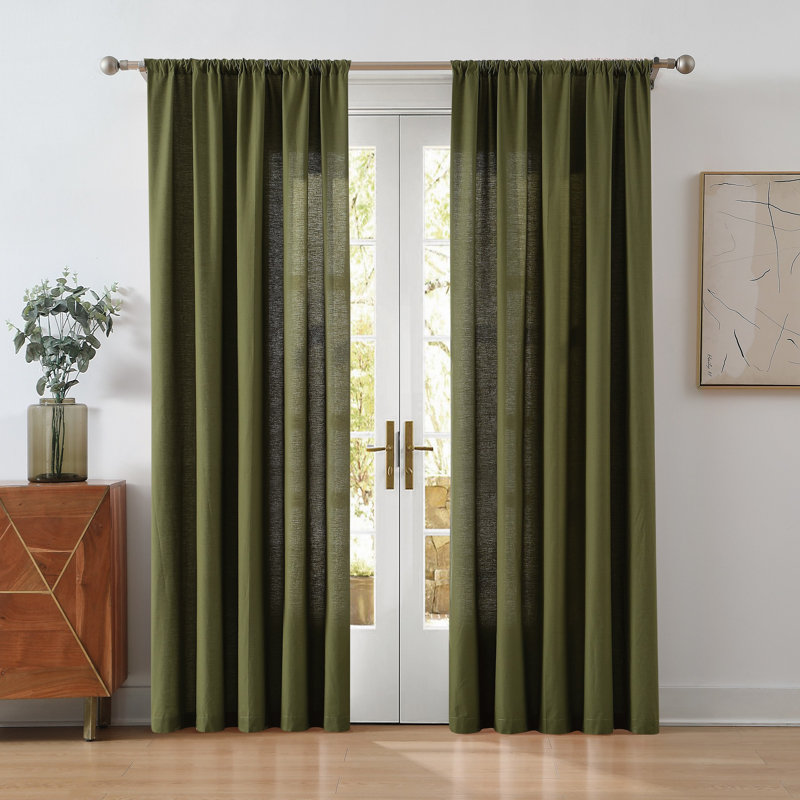 Paire de rideaux en coton Canale, Vert olive, L 50 po x L 96 po