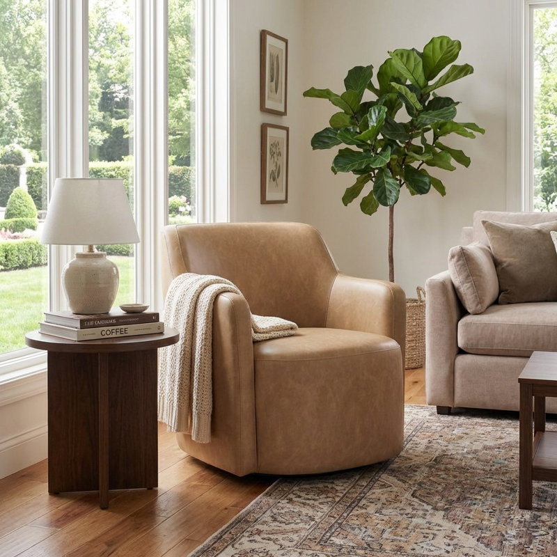 HomePop Upholstered Swivel Accent Chair , Tan