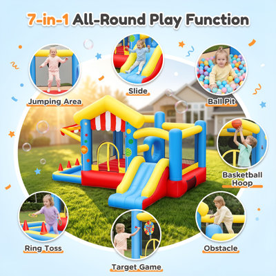Jeu gonflable pour enfants avec glissade et centre de jeu pour enfants - château de saut extérieur pour garçons et filles, l 12,8 pi x l 10,5 pi x H 7,7 pi