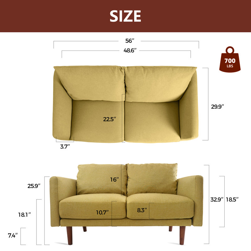 Marick 56'' Squre Arms Linen Sofa,Thickened Seat Cushion for More Comfort, Green Sheen