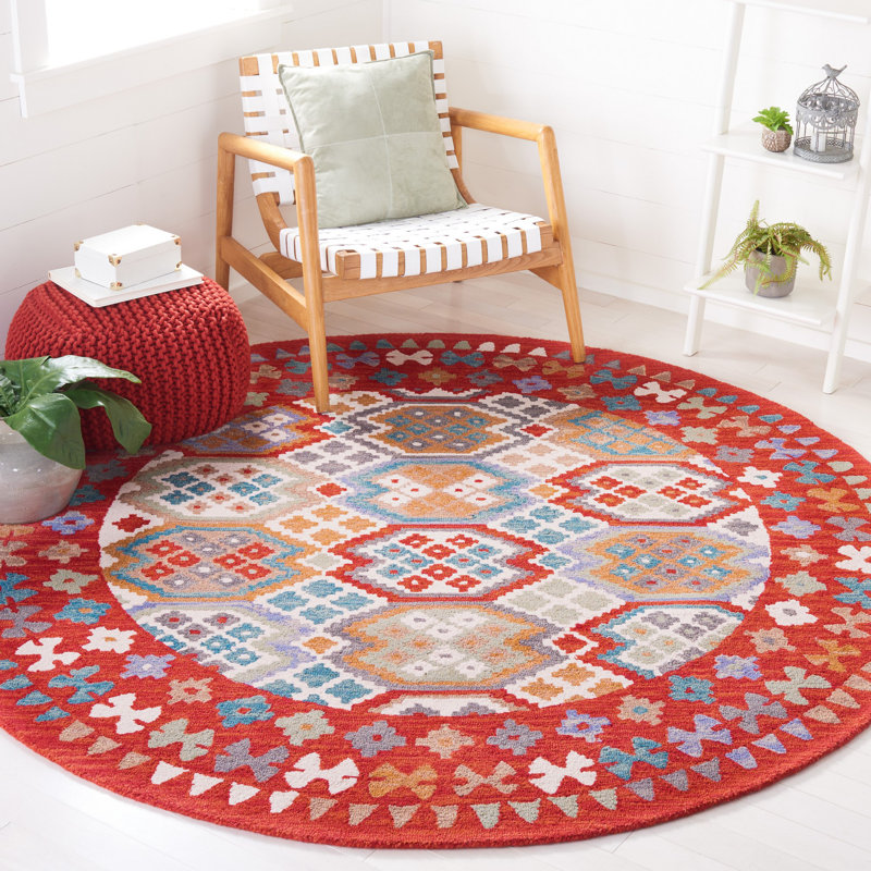 Horwich 413 Area Rug In Red / Ivory, Round 7'