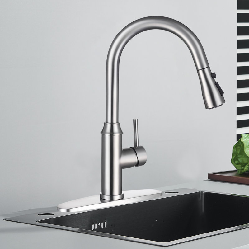 Kitchen Faucet With Pull-Down Sprayer, Stainless Steel Single-Handle Kitchen Sink Faucet With Deck For Rvs, Farmhouses, Laundry Sinks