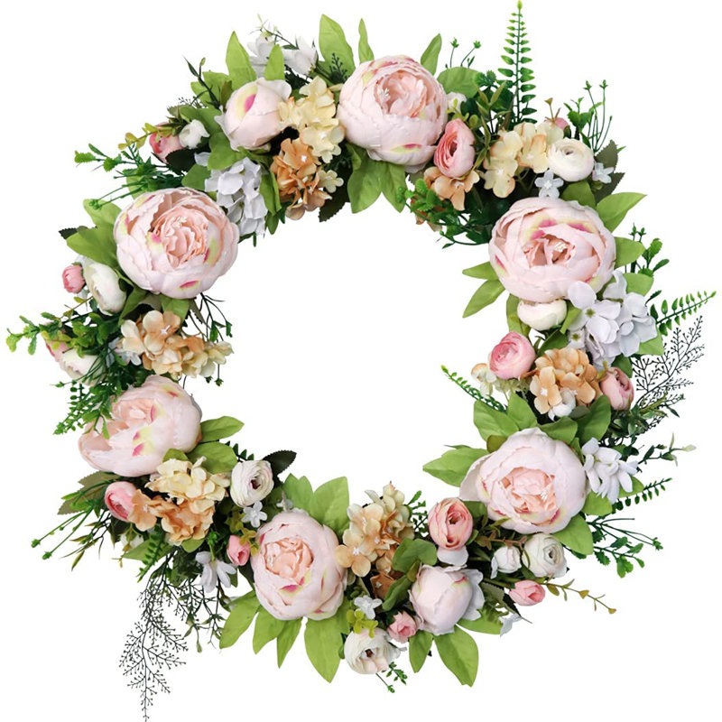 Couronne de pivoines en soie artificielle 20 po pour porte d'entrée