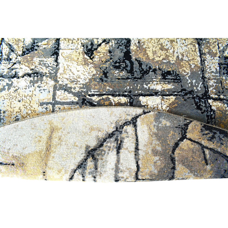 Abstract Area Rug in Gold
