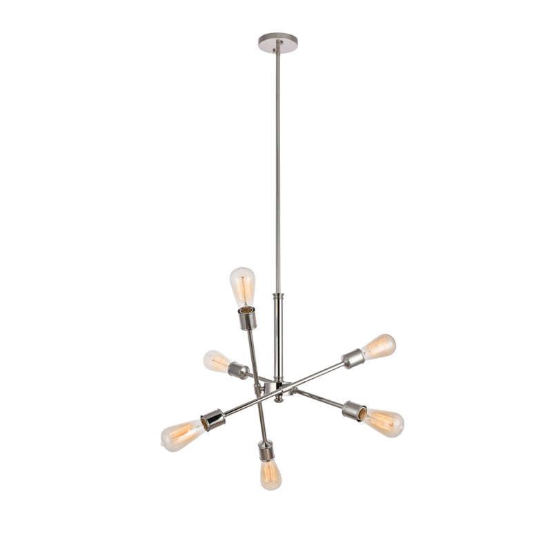 Whelchel Sputnik Modern Linear Chandelier, Polished Nickel, 6 Lights, 19.6" H x 17.1" W x 17.1" D