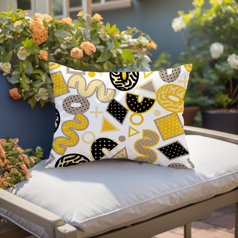Coussin lombaire intérieur / extérieur Trixel, Rectangle H 18 po x l 25 po, Jaune