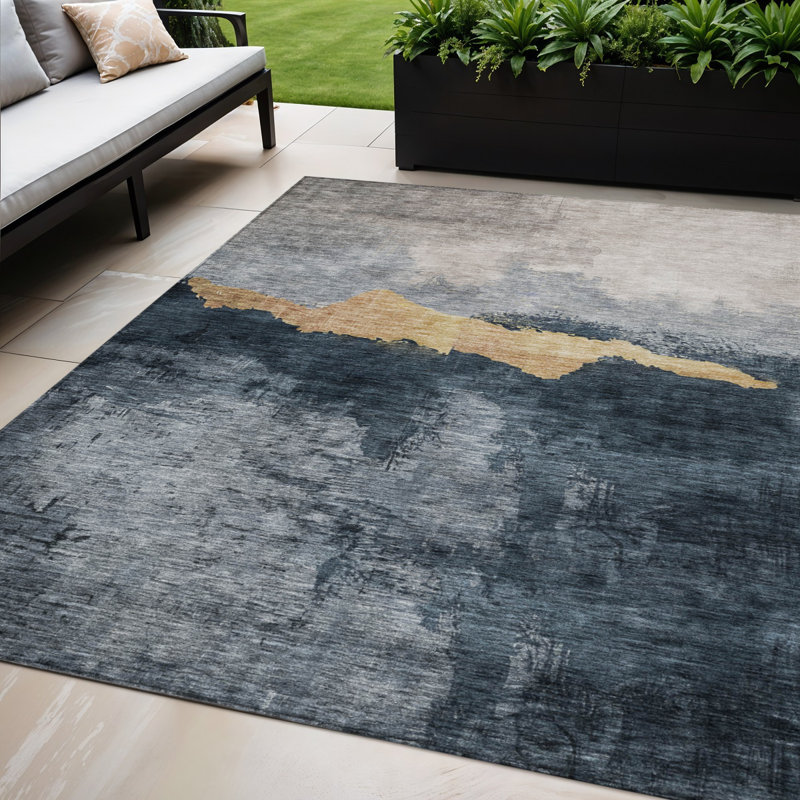 Tapis intérieur lavable abstrait bleu 5 pi x 8 pi HomeRoots