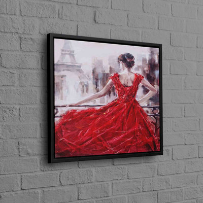 Modern Canvas Wall Decor Featuring a Woman in Paris With Red Dress Painting Print Art