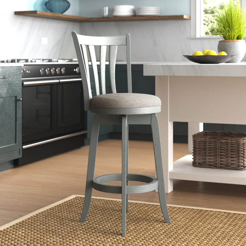 Asharn Swivel Upholstered Counter Stool, Bar Stool (29.5" Seat Height), Blue Polyester