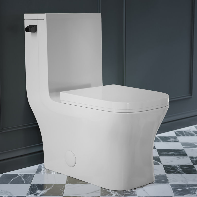Concorde One-Piece 12" Rough-in 1.28 GPF Left-Hand Flush Square Toilet in Glossy White with Black Hardware, Left-Hand
