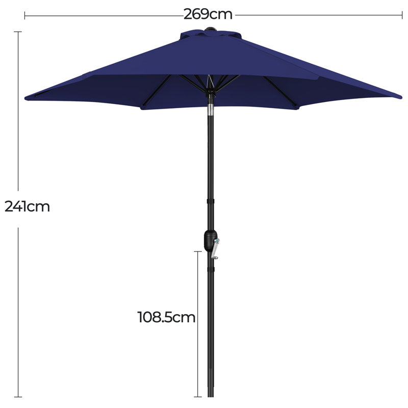 Charlean 269cm Tilt Parasol, Navy Blue