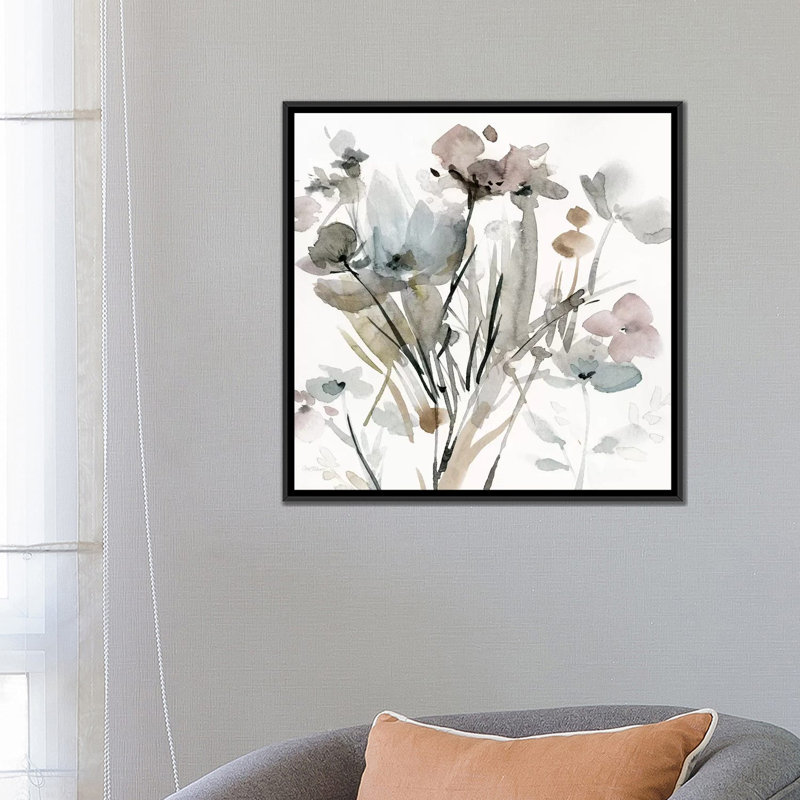 Fleurs délicates I, H 26 po x l 26 po x P 1,5 po, Toile avec cadre noir, Blanc