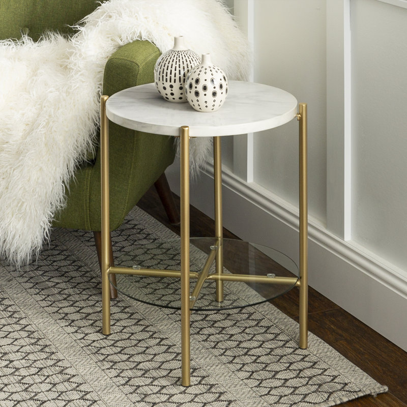 Shawna End Table, Faux White/Gold